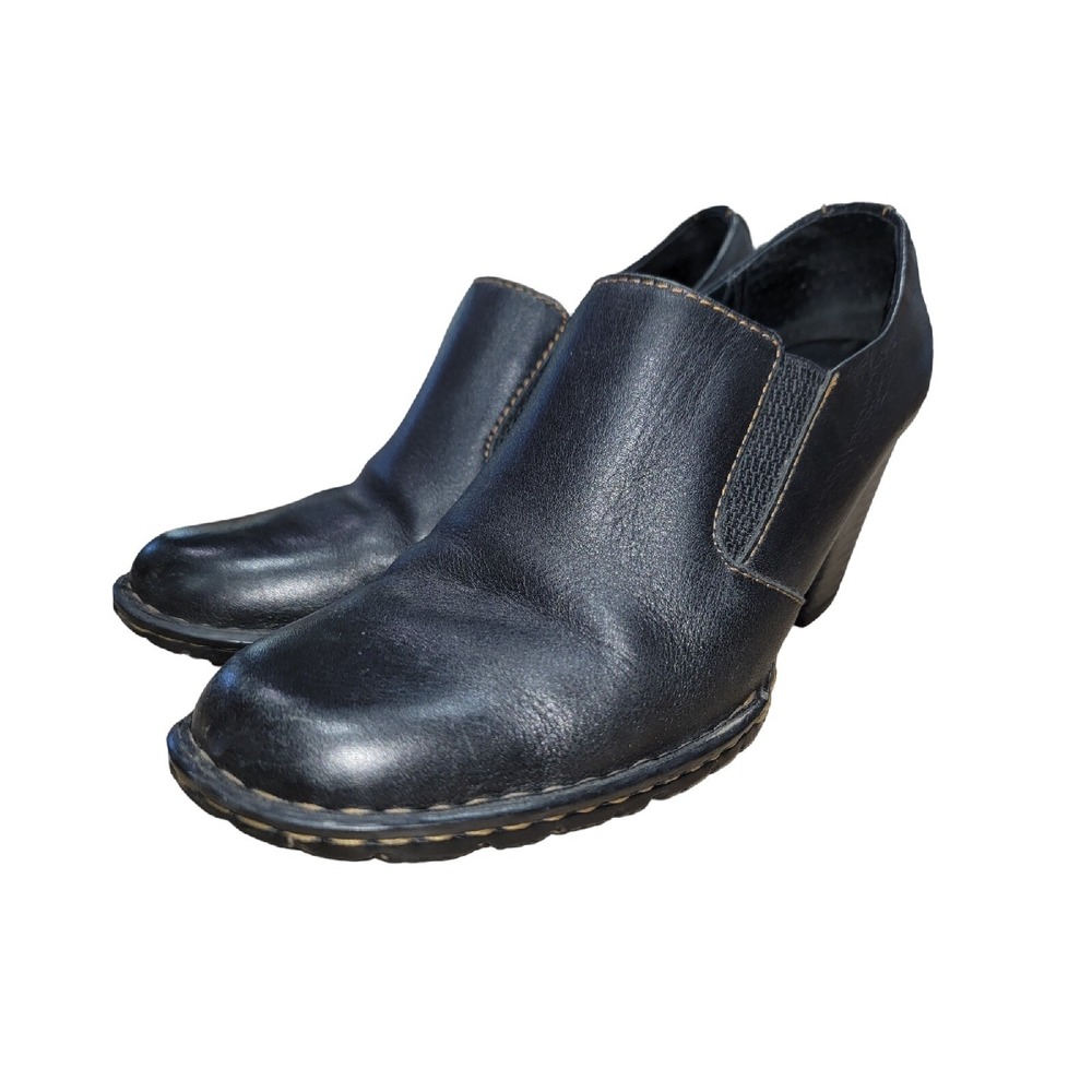 Born Gertrude Womens Black‎ Leather Slip On Heel Pump Clog Shoes Sz 7 US / 38 EU - Picture 2 of 13